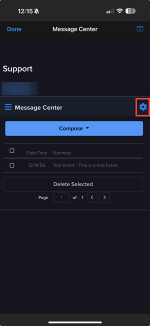 The message preferences gear icon on the iPhone